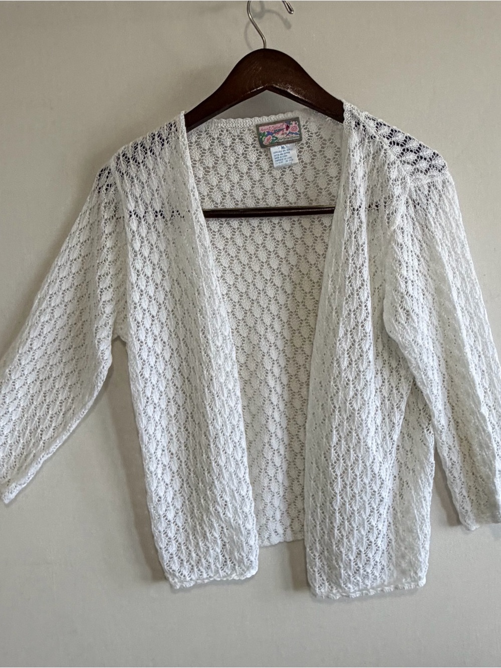Vintage April Cornell Crochet Cardigan Women’s XL White Cottagecore Boho 90s